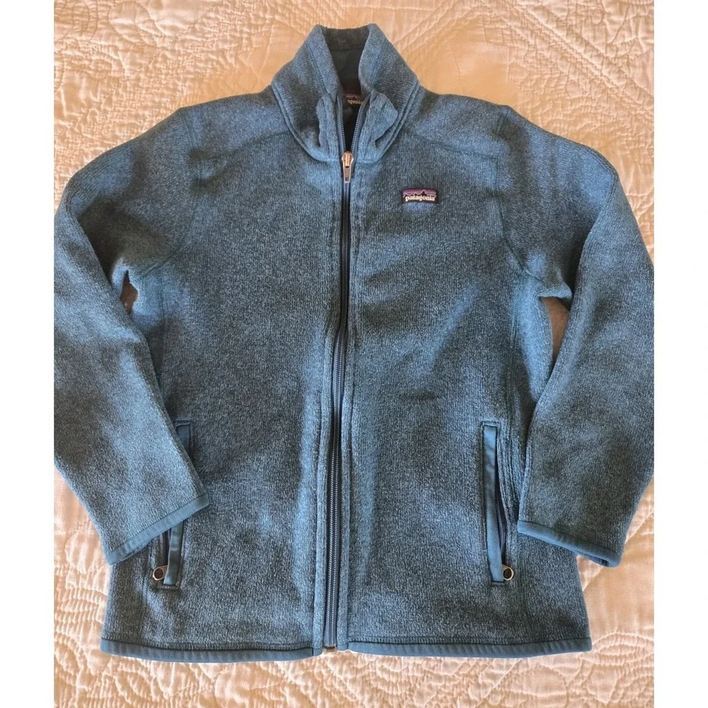Patagonia Youth Boys Girls Medium Size 12 Better Sweater Zip Jacket Teal Blue
